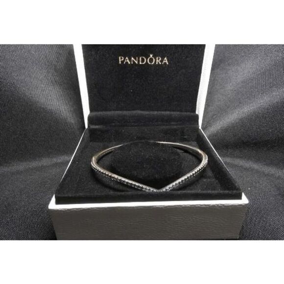 Authentic Pandora Sterling Silver Shimmering Wish CZ Bangle - Picture 1 of 5